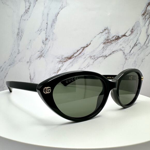 New GUCCI Sunglasses Black Cat Eye Gold Metal Front Interlocking GG Logo Womens main image 11